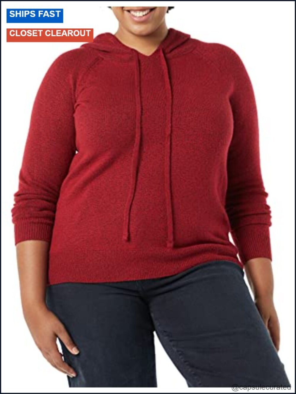 Long Sleeve Soft Touch Hooded Pullover Sweater in Dark Red